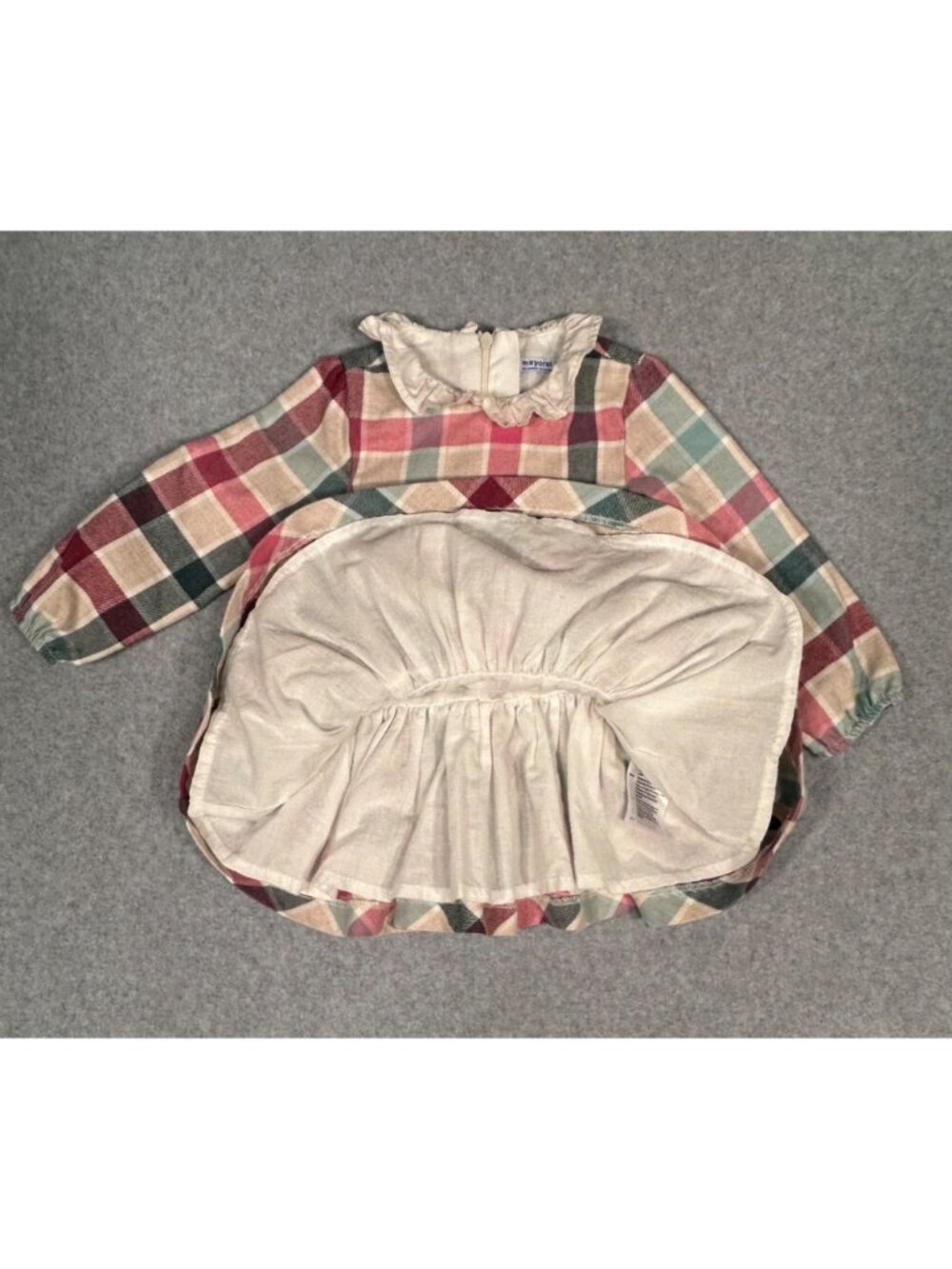 Mayoral 18 Months Girl's Plaid Checked Dress w/ Ruffle Collar Long Sleeves Pink - Picture 7 of 12